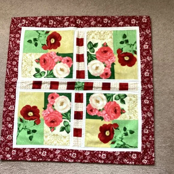 Handmade Square Shape Table Topper Linens Roses Floral Patchwork Home Decor - Picture 1 of 4